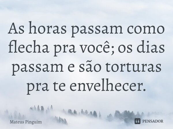 ⁠As horas passam como flecha pra você; os dias passam e são torturas pra te envelhecer.... Frase de Mateus Pinguim.