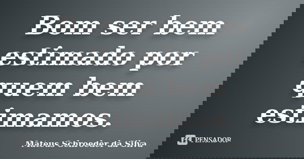 Bom ser bem estimado por quem bem estimamos.... Frase de Mateus Schroeder da Silva.