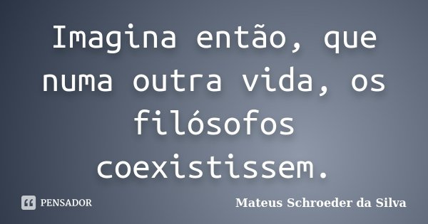 Imagina então, que numa outra vida, os filósofos coexistissem.... Frase de Mateus Schroeder da Silva.