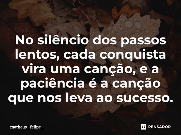 ⁠No silêncio dos passos lentos, cada conquista vira uma canção, e a paciência é a canção que nos leva ao sucesso.... Frase de matheus_felipe_.