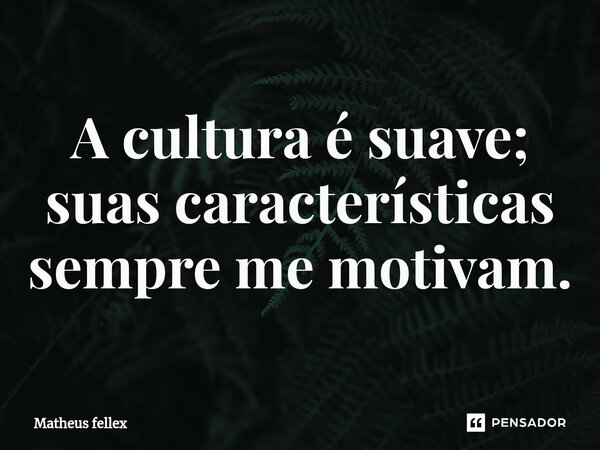 ⁠A cultura é suave; suas características sempre me motivam.... Frase de Matheus fellex.
