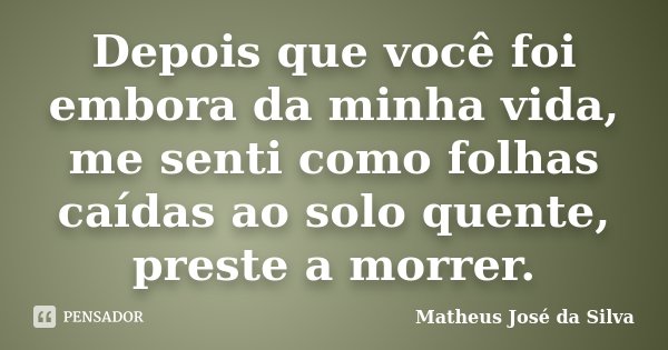 Depois que você foi embora da minha vida, me senti como folhas caídas ao solo quente, preste a morrer.... Frase de Matheus José da Silva.