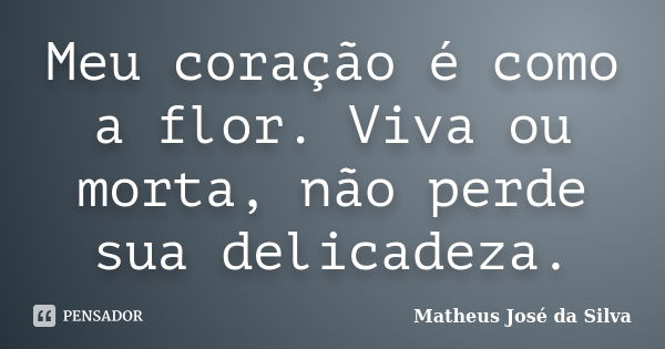 Meu coração é como a flor. Viva ou morta, não perde sua delicadeza.... Frase de Matheus José da Silva.