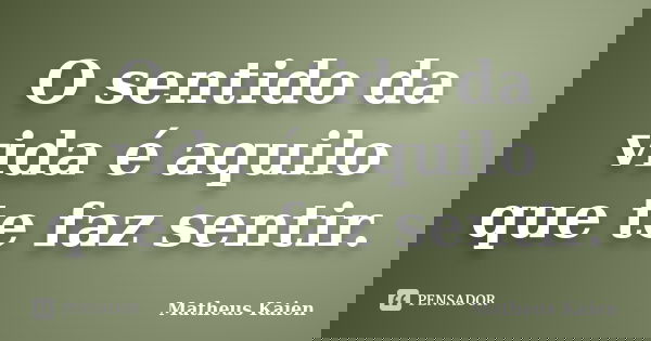 O sentido da vida é aquilo que te faz sentir.... Frase de Matheus Kaien.