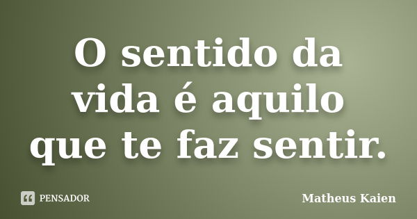 O sentido da vida é aquilo que te faz sentir.... Frase de Matheus Kaien.