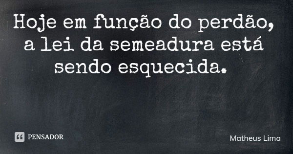 Hoje em função do perdão, a lei da semeadura está sendo esquecida.... Frase de Matheus Lima.