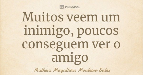 Muitos veem um inimigo, poucos conseguem ver o amigo... Frase de Matheus Magalhães Monteiro Sales.