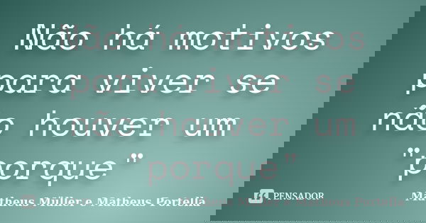 Não há motivos para viver se não houver um "porque"... Frase de Matheus Müller e Matheus Portella.