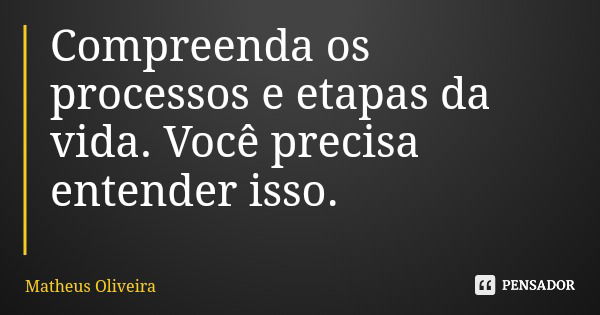 Compreenda os processos e etapas da vida. Você precisa entender isso.... Frase de Matheus Oliveira.
