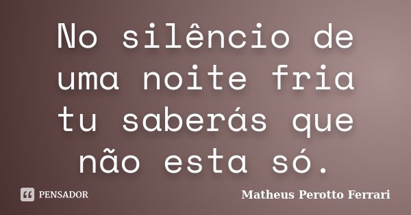 No silêncio de uma noite fria tu saberás que não esta só.... Frase de Matheus Perotto Ferrari.