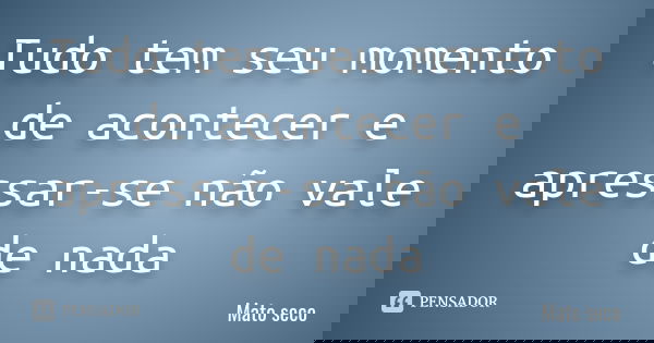 Tudo tem seu momento de acontecer e apressar-se não vale de nada... Frase de Mato Seco.