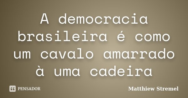 A democracia brasileira é como um cavalo amarrado à uma cadeira... Frase de Matthiew Stremel.