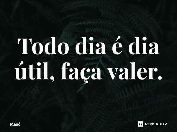 ⁠Todo dia é dia útil, faça valer.... Frase de Mauô.