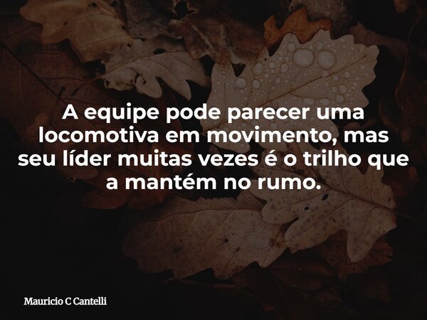 A equipe pode parecer uma locomotiva em movimento, mas seu líder muitas vezes é o trilho que a mantém no rumo.... Frase de Mauricio C Cantelli.
