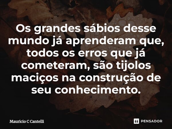 ⁠Os grandes sábios desse mundo já aprenderam que, todos os erros que já cometeram, são tijolos maciços na construção de seu conhecimento.... Frase de Mauricio C Cantelli.