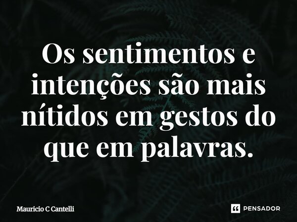 ⁠Os sentimentos e intenções são mais nítidos em gestos do que em palavras.... Frase de Mauricio C Cantelli.
