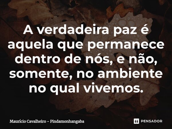 ⁠A verdadeira paz é aquela que permanece dentro de nós, e não, somente, no ambiente no qual vivemos.... Frase de Maurício Cavalheiro - Pindamonhangaba.