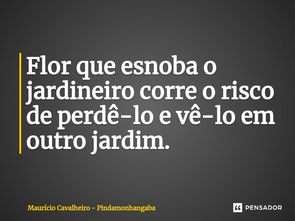 ⁠Flor que esnoba o jardineiro corre o risco de perdê-lo e vê-lo em outro jardim.... Frase de Maurício Cavalheiro - Pindamonhangaba.