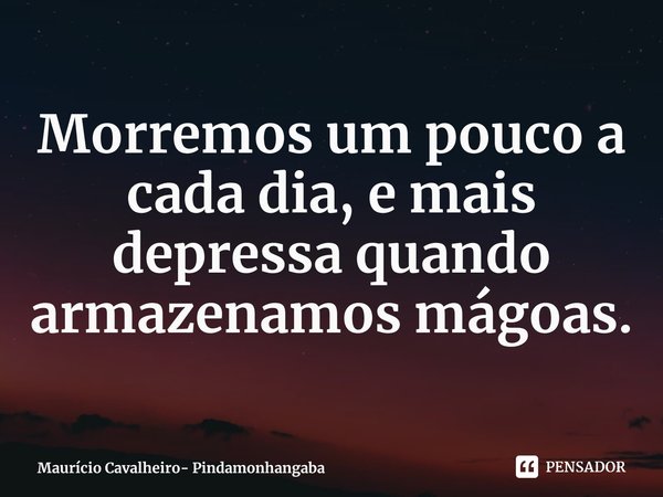 ⁠Morremos um pouco a cada dia, e mais depressa quando armazenamos mágoas.... Frase de Maurício Cavalheiro- Pindamonhangaba.