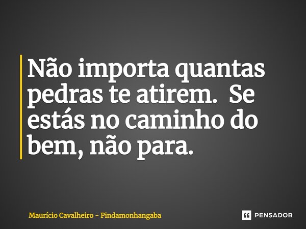 ⁠Não importa quantas pedras te atirem. Se estás no caminho do bem, não para.... Frase de Maurício Cavalheiro - Pindamonhangaba.
