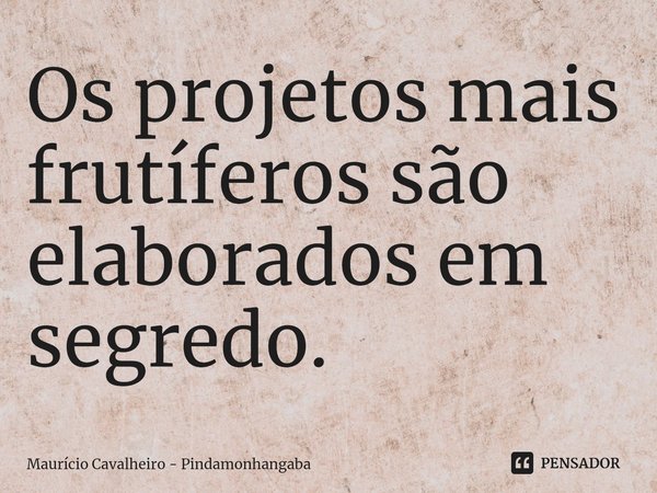 ⁠Os projetos mais frutíferos são elaborados em segredo.... Frase de Maurício Cavalheiro - Pindamonhangaba.