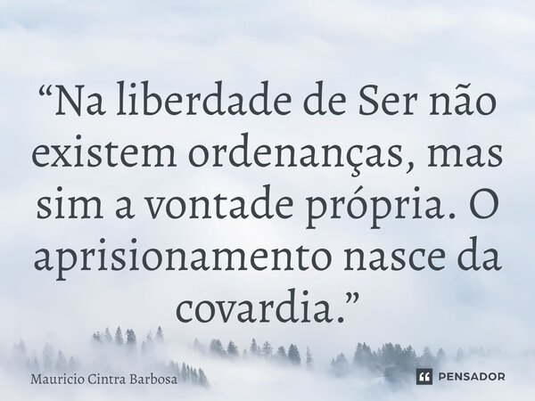 ⁠“Na liberdade de Ser não existem ordenanças, mas sim a vontade própria. O aprisionamento nasce da covardia.”... Frase de Mauricio Cintra Barbosa.