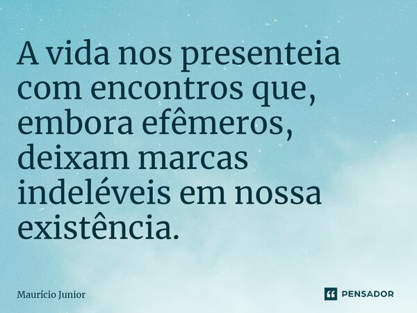 ⁠A vida nos presenteia com encontros que, embora efêmeros, deixam marcas indeléveis em nossa existência.... Frase de Maurício Junior.