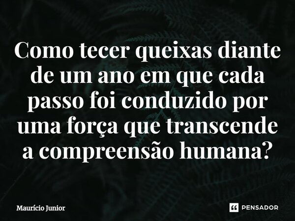 ⁠Como tecer queixas diante de um ano em que cada passo foi conduzido por uma força que transcende a compreensão humana?... Frase de Maurício Junior.