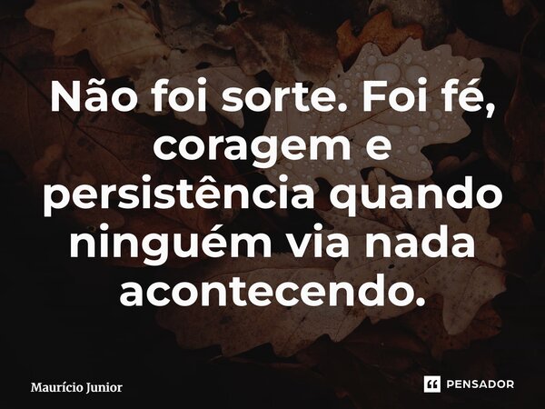 ⁠Não foi sorte. Foi fé, coragem e persistência quando ninguém via nada acontecendo.... Frase de Maurício Junior.