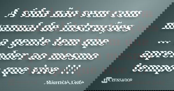 A vida não vem com manual de instruções ... a gente tem que aprender ao mesmo tempo que vive !!!... Frase de Mauricio Leite.