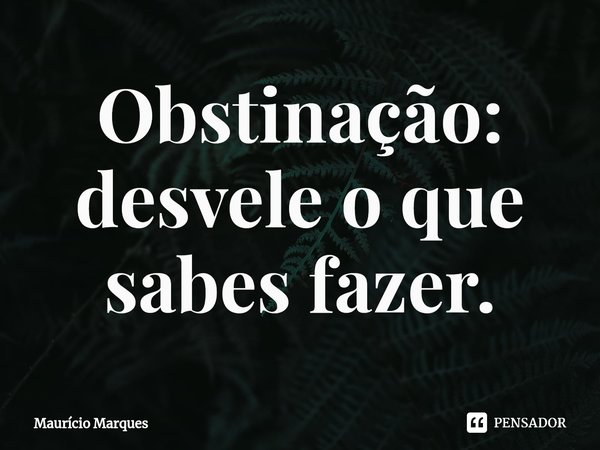 ⁠Obstinação: desvele o que sabes fazer.... Frase de Mauricio Marques.