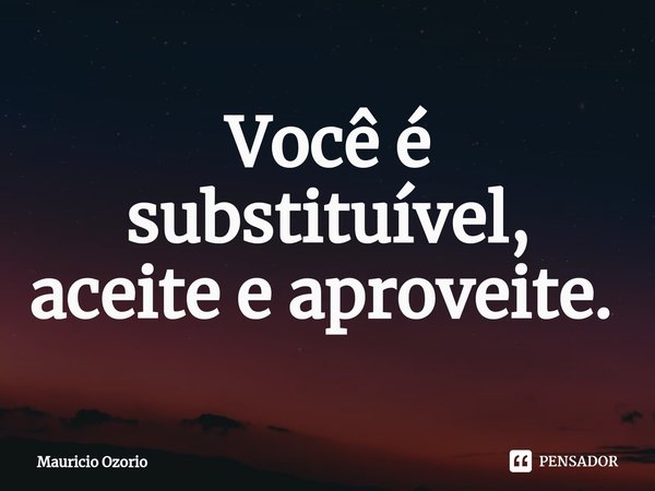 Você é substituível, aceite e aproveite. ⁠... Frase de Mauricio Ozorio.