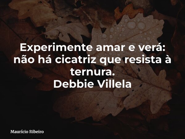 Experimente amar e verá: não há cicatriz que resista à ternura. Debbie Villela... Frase de Maurício Ribeiro.