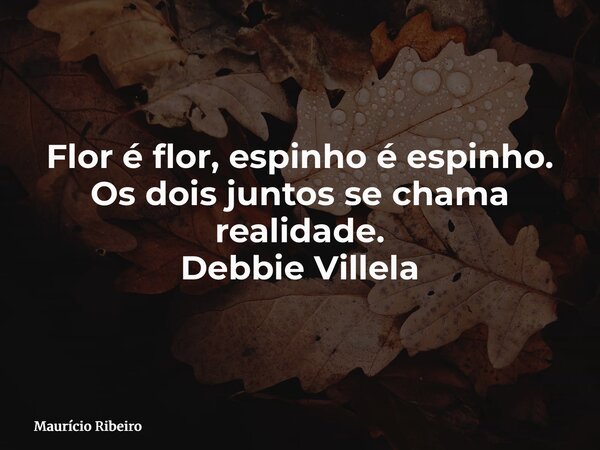 ⁠Flor é flor, espinho é espinho. Os dois juntos se chama realidade. Debbie Villela... Frase de Maurício Ribeiro.