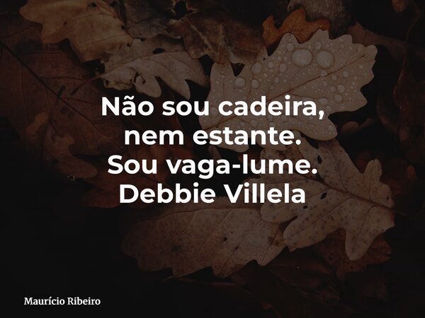 Não sou cadeira, nem estante. Sou vaga-lume. Debbie Villela... Frase de Maurício Ribeiro.