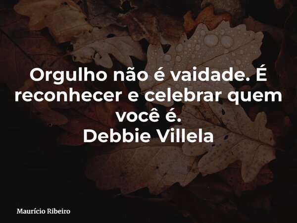 Orgulho não é vaidade. É reconhecer e celebrar quem você é. Debbie Villela... Frase de Maurício Ribeiro.