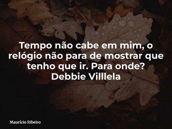 Tempo não cabe em mim, o relógio não para de mostrar que tenho que ir. Para onde? Debbie Villlela... Frase de Maurício Ribeiro.