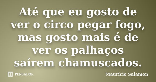 Até que eu gosto de ver o circo pegar fogo, mas gosto mais é de ver os palhaços saírem chamuscados.... Frase de Maurício Salamon.