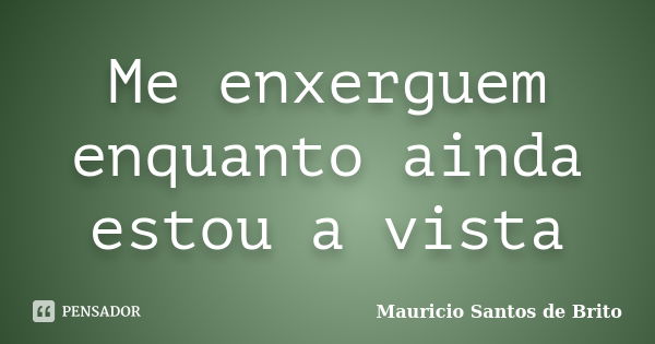 Me enxerguem enquanto ainda estou a vista... Frase de Mauricio Santos de Brito.