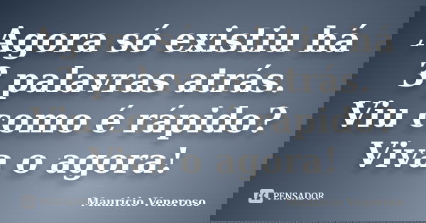 Agora só existiu há 3 palavras atrás. Viu como é rápido? Viva o agora!... Frase de Mauricio Veneroso.