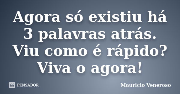 Agora só existiu há 3 palavras atrás. Viu como é rápido? Viva o agora!... Frase de Mauricio Veneroso.