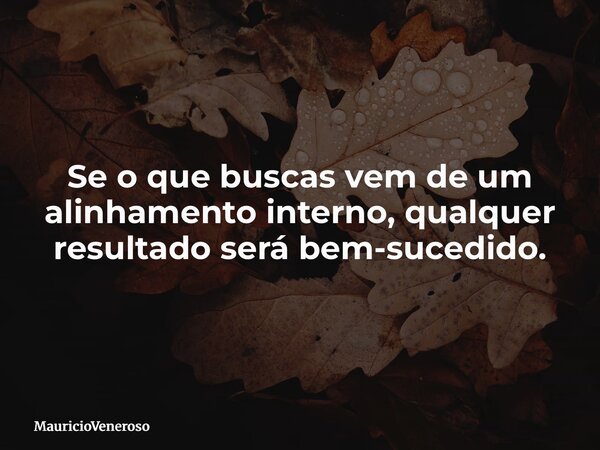 Se o que buscas vem de um alinhamento interno, qualquer resultado será bem-sucedido.... Frase de MauricioVeneroso.