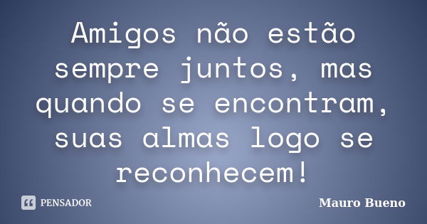 Amigos não estão sempre juntos, mas quando se encontram, suas almas logo se reconhecem!... Frase de Mauro Bueno.