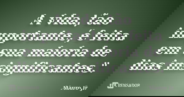A vida, tão importante, é feita em sua maioria de dias insignificantes."... Frase de Mauro Jr..