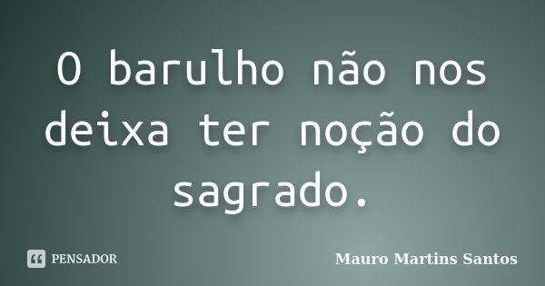 O barulho não nos deixa ter noção do sagrado.... Frase de Mauro Martins Santos.