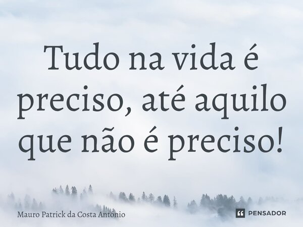 ⁠Tudo na vida é preciso, até aquilo que não é preciso!... Frase de Mauro Patrick da Costa António.