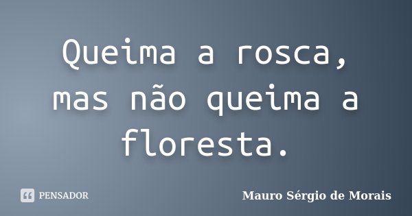 Queima a rosca, mas não queima a floresta.... Frase de Mauro Sérgio de Morais.