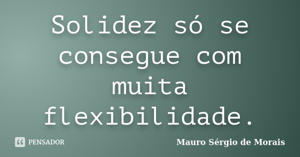 Solidez só se consegue com muita flexibilidade.... Frase de Mauro Sérgio de Morais.