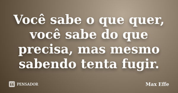 Você sabe o que quer, você sabe do que precisa, mas mesmo sabendo tenta fugir.... Frase de Max Effe.