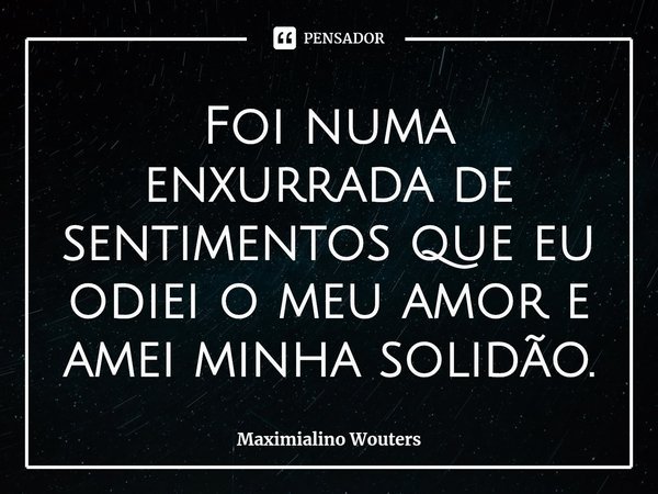 ⁠Foi numa enxurrada de sentimentos que eu odiei o meu amor e amei minha solidão.... Frase de Maximialino Wouters.